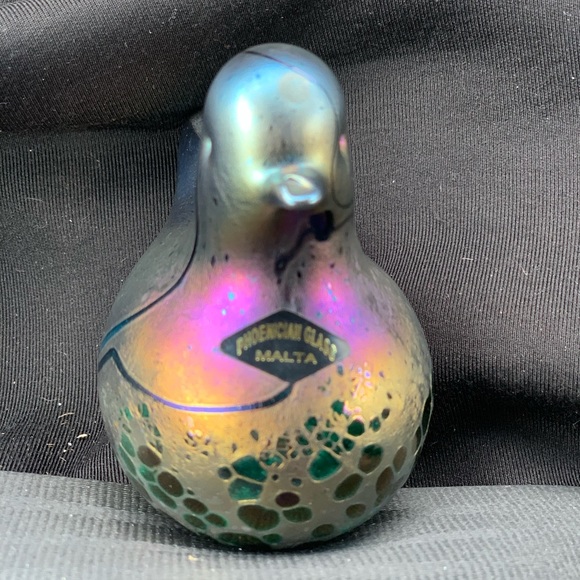 SIGNED Phoenician Glass Blue Iridescent Bird - Picture 4 of 5